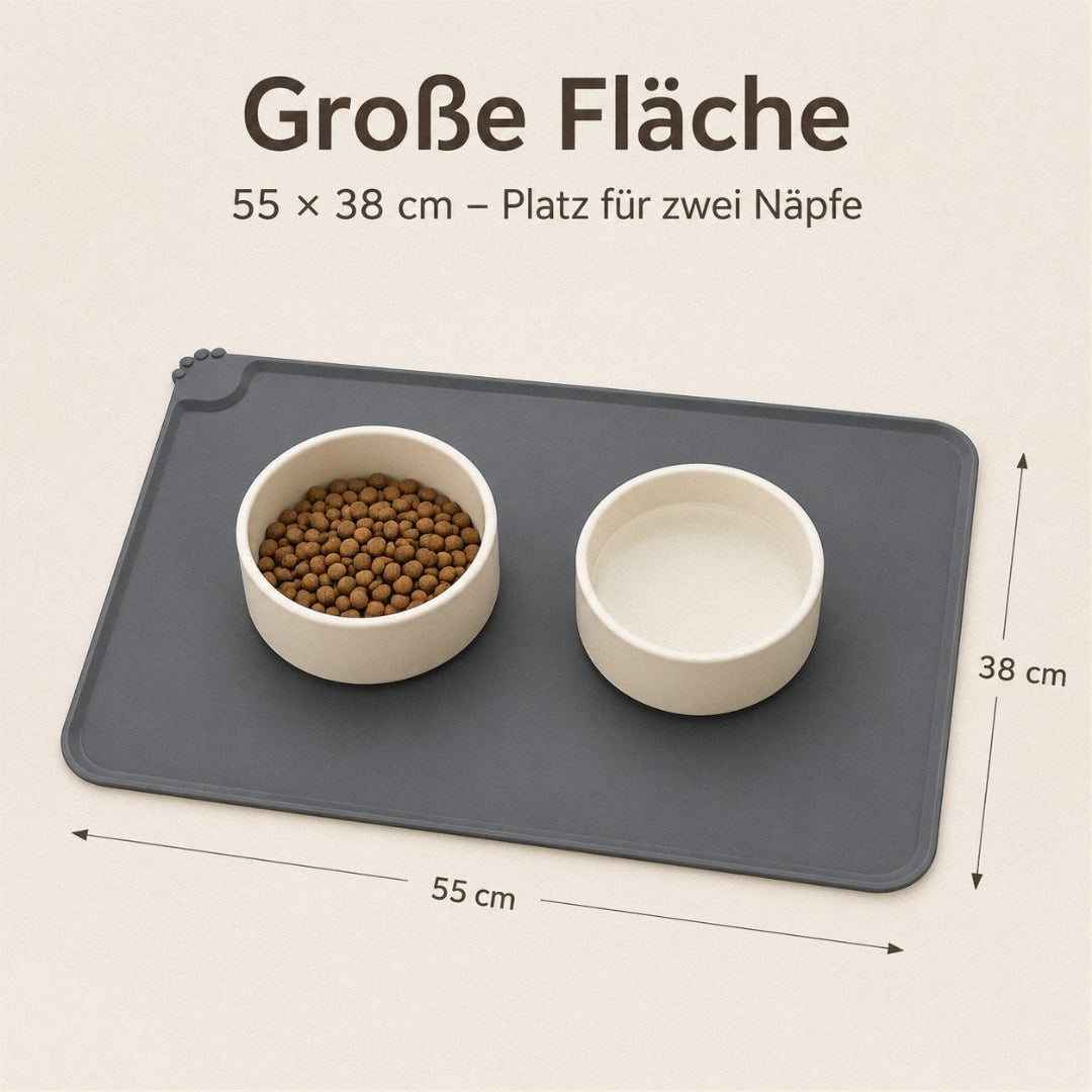 Große Mauwi Futtermatte 55 x 38 cm mit Platz für zwei Futternäpfe